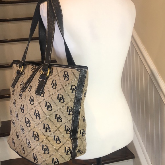 Vintage DOONEY BOURKE Monogram Black Tumbled Leather Two Top Handle Shoulder Bag - Picture 6 of 16